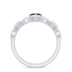 Natural Garnet Diamond Heart Engagement Ring with Wedding Band