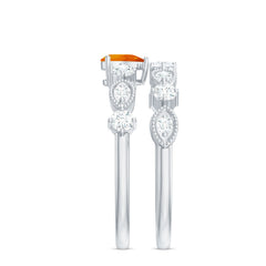 Heart Fire Opal and Moissanite Wedding Ring Set