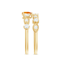 Heart Fire Opal and Moissanite Wedding Ring Set