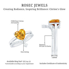 Natural Citrine Heart Engagement Ring with Diamond Enhancer