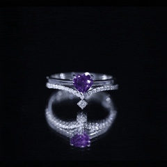 Natural Amethyst Solitaire Heart Ring Set with Diamond
