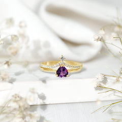 Natural Amethyst Solitaire Heart Ring Set with Diamond