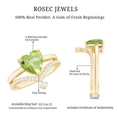Natural 2 Carat Peridot Heart Engagement Ring with Diamond Enhancer