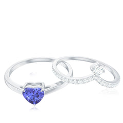 Natural Tanzanite Heart Engagement Ring with Chevron Diamond Enhancer