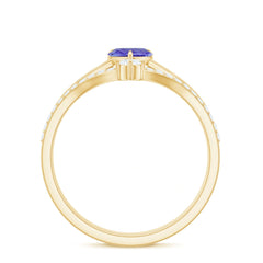 Natural Tanzanite Heart Engagement Ring with Chevron Diamond Enhancer