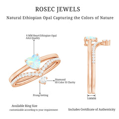 6mm Heart Ethiopian Opal Wedding Ring Set with Diamond