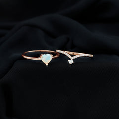 6mm Heart Ethiopian Opal Wedding Ring Set with Diamond