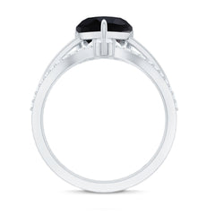 Real Black Onyx and Diamond Heart Wedding Ring Set