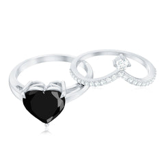 Genuine 2 Carat Black Spinel Heart Engagement Ring with Diamond Enhancer