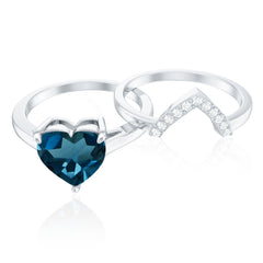 8mm London Blue Topaz Heart Ring Set with Diamond