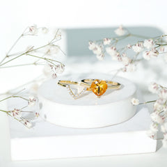 2 Carat Heart Shape Citrine and Diamond Bridal Ring Set