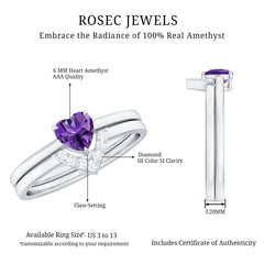Heart Shape Amethyst and Diamond Ring Set