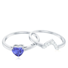 Natural Heart Shape Tanzanite Diamond Wedding Engagement Ring Set