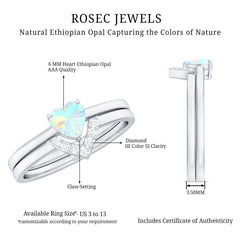 Ethiopian Opal Heart Engagement Ring with Diamond Wedding Band