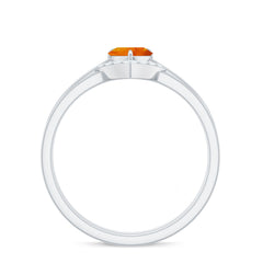 Natural Fire Opal Heart Solitaire Ring Set with Diamond Band