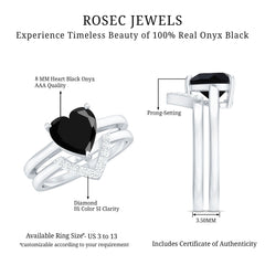 Heart Shaped Black Onyx Engagement Ring with Diamond Enhancer