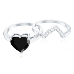 Heart Shaped Black Onyx Engagement Ring with Diamond Enhancer