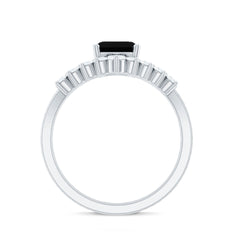 Emerald Cut Created Black Diamond and Diamond Engagement Ring Set