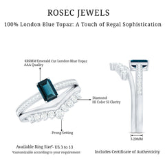 London Blue Topaz Engagement Ring with Diamond Wedding Band