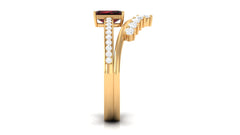 Natural Garnet Emerald Cut Engagement Ring With Diamond Wedding Band