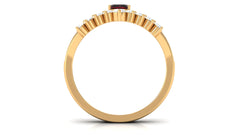 Natural Garnet Emerald Cut Engagement Ring With Diamond Wedding Band