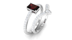 Real Garnet Diamond Emerald Cut Wedding Bridal Ring Set of 2