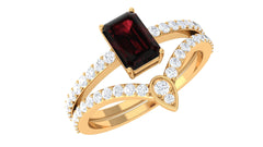 Real Garnet Diamond Emerald Cut Wedding Bridal Ring Set of 2