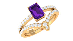 Emerald Cut Amethyst and Diamond Ring Set