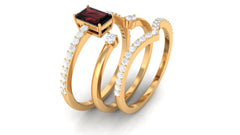 Natural Emerald Cut Garnet Diamond Wedding Bridal Ring Set of 3