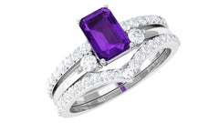 Certified Amethyst and Diamond Stackable Ring Set
