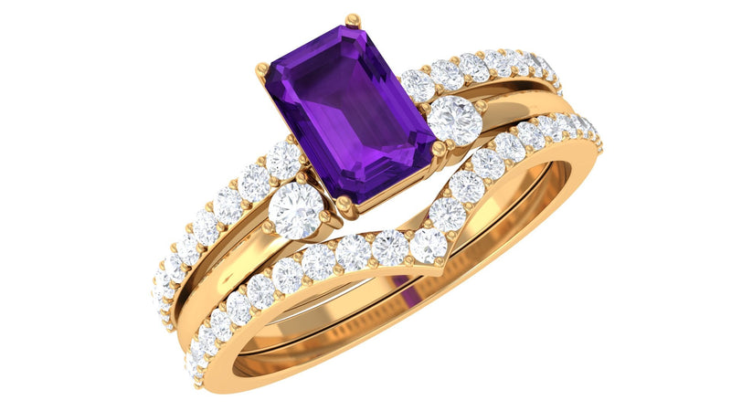 Certified Amethyst and Diamond Stackable Ring Set