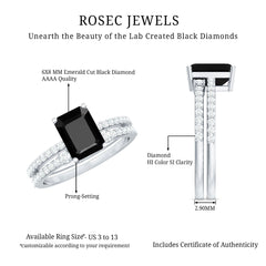 Emerald Cut Created Black Diamond Engagement Ring Set with Diamond