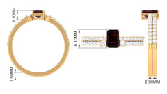 Certified Real Garnet Diamond Emerald Cut Engagement Ring with Wedding Band Cuff