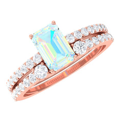 6X8mm Emerald Cut Ethiopian Opal Solitaire Engagement Ring Set with Diamond Band