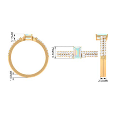 6X8mm Emerald Cut Ethiopian Opal Solitaire Engagement Ring Set with Diamond Band