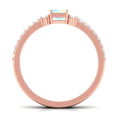 6X8mm Emerald Cut Ethiopian Opal Solitaire Engagement Ring Set with Diamond Band