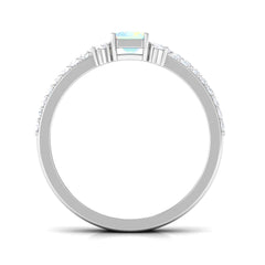 6X8mm Emerald Cut Ethiopian Opal Solitaire Engagement Ring Set with Diamond Band