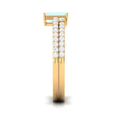 6X8mm Emerald Cut Ethiopian Opal Solitaire Engagement Ring Set with Diamond Band