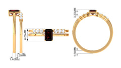 Certified Natural Garnet Diamond Emerald Cut Wedding Bridal Ring Set