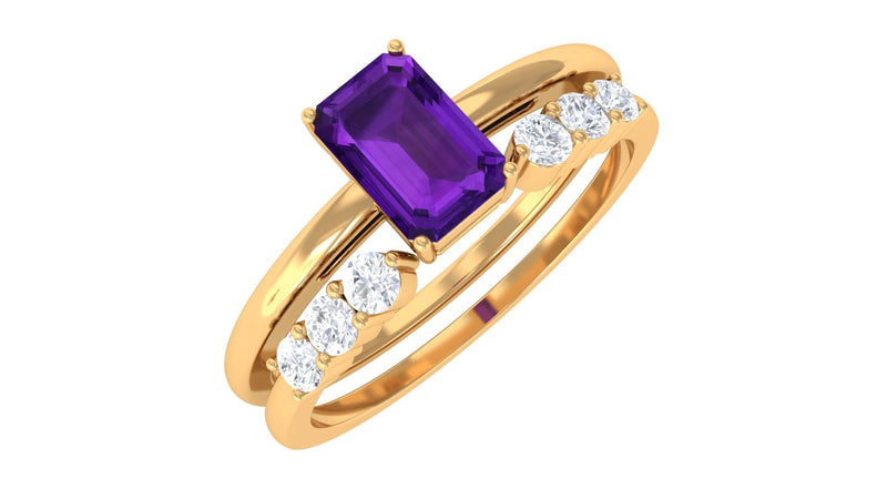 Natural Amethyst and Diamond Stackable Ring Set
