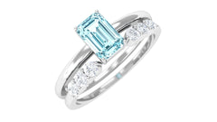 Aquamarine and Diamond Solitaire Stackable Ring Set