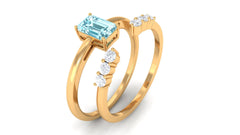 Aquamarine and Diamond Solitaire Stackable Ring Set