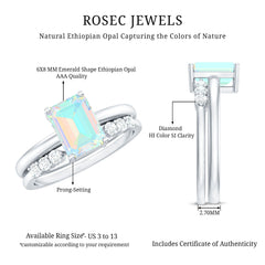 6x8mm Emerald Cut Ethiopian Opal Solitaire Ring Set with Diamond Enhancer