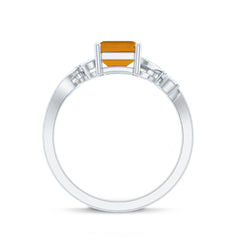 Natural 6X8mm Citrine Emerald Cut Engagement Ring with Diamond