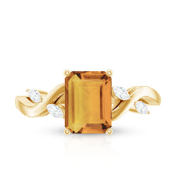 Natural 6X8mm Citrine Emerald Cut Engagement Ring with Diamond