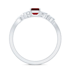 Lab Grown Ruby Solitaire Split Shank Ring with Diamond