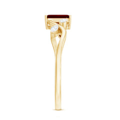 Lab Grown Ruby Solitaire Split Shank Ring with Diamond