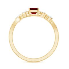 Lab Grown Ruby Solitaire Split Shank Ring with Diamond
