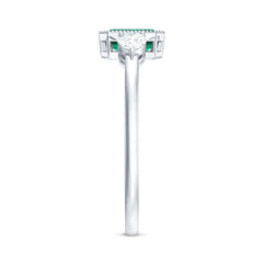 Emerald Cut Lab Grown Emerald Diamond Three Stone Ring with Beaded Details