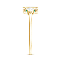 Emerald Cut Lab Grown Emerald Diamond Three Stone Ring with Beaded Details
